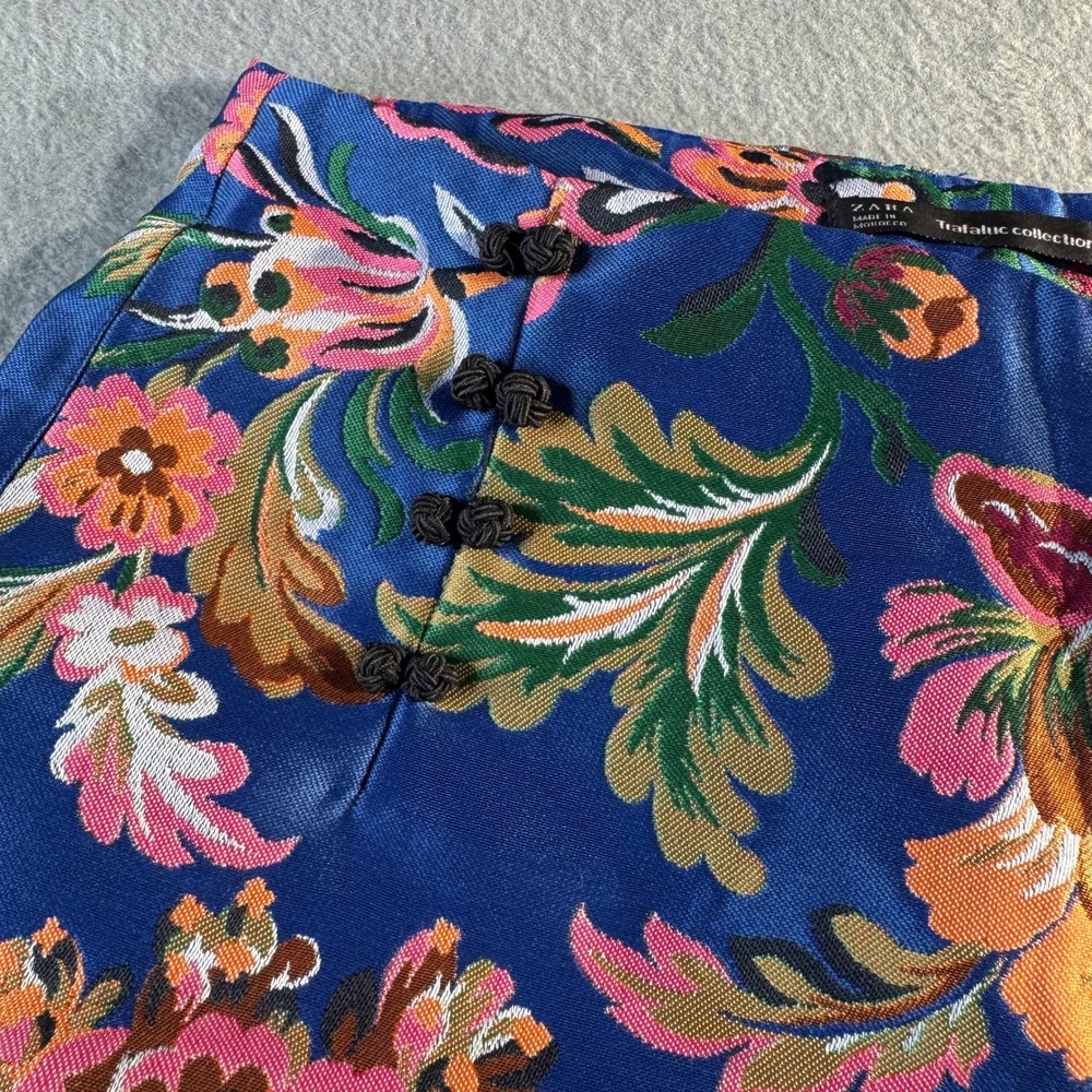 Zara Kimono Asian Floral Brocade Vibrant Jacquard Wide Leg Cropped PantsnSmall - Picture 4 of 9
